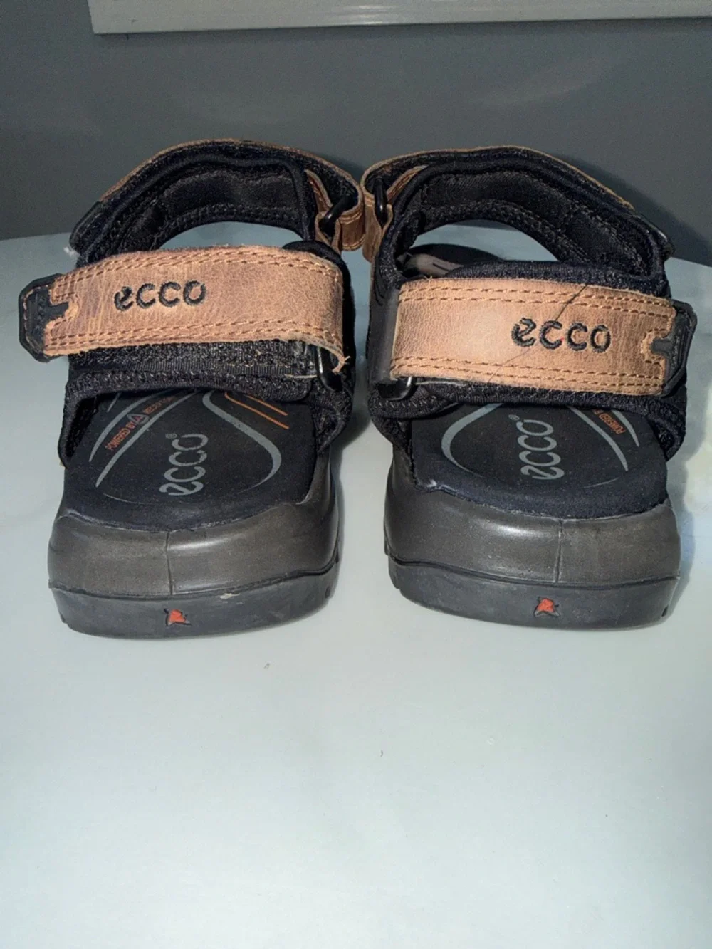 Ecco Men's Brown & Black Adjustable Leather Sandals size 45